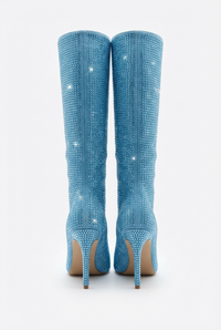 Botte haute bleu Daim Synthétique Femme - Santiags bleues pailletées au bout pointu 3