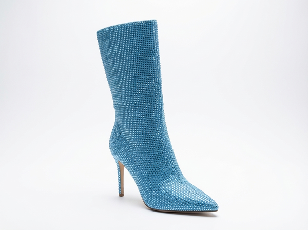 Santiag haute bleu Daim Synthétique Femme - Brillance éclatante avec bout pointu distinctif - three_quarter_view