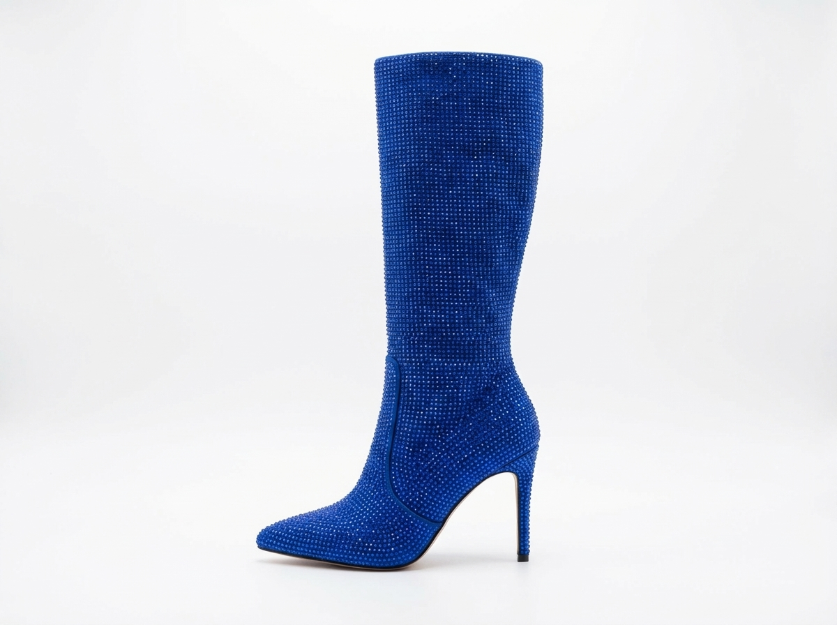 Botte haute bleu Daim Synthétique Femme - Santiags bleu scintillant à talon aiguille 2