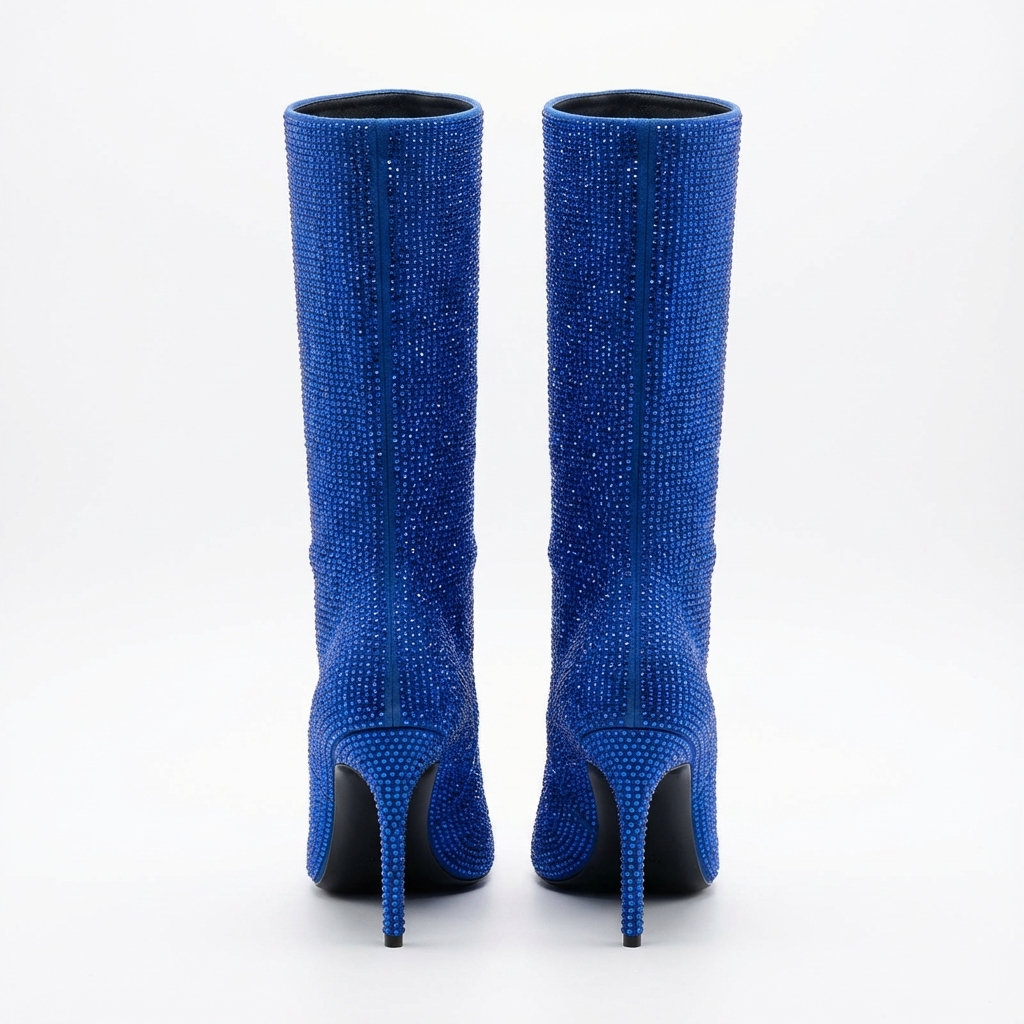 Botte haute bleu Daim Synthétique Femme - Santiags bleu scintillant à talon aiguille 3