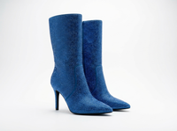 Botte haute bleu Daim Synthétique Femme - Santiags bleu scintillant à talon aiguille 1