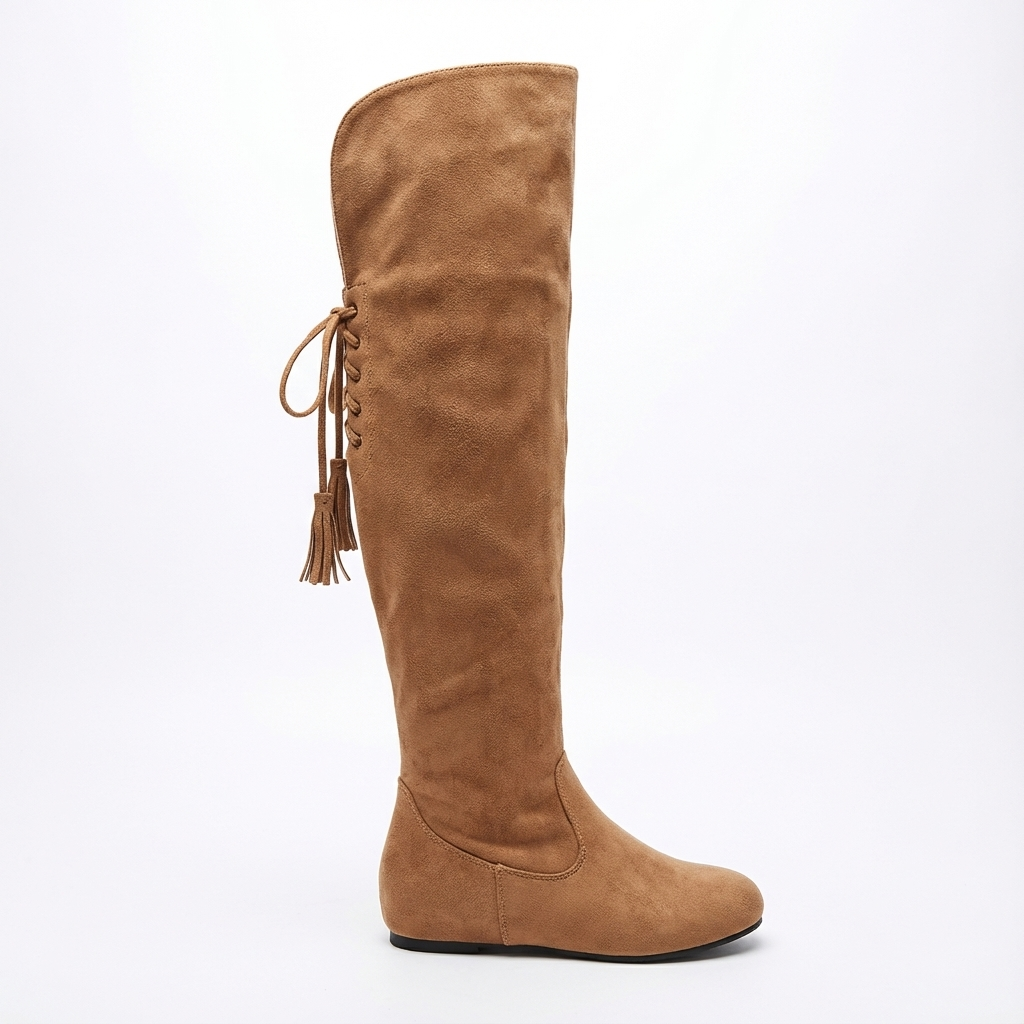 Santiag haute marron clair Daim Femme - Lacets décoratifs et texture douce 2