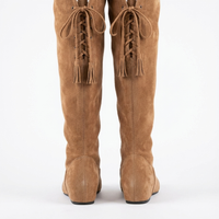 Santiag haute marron clair Daim Femme - Lacets décoratifs et texture douce 3