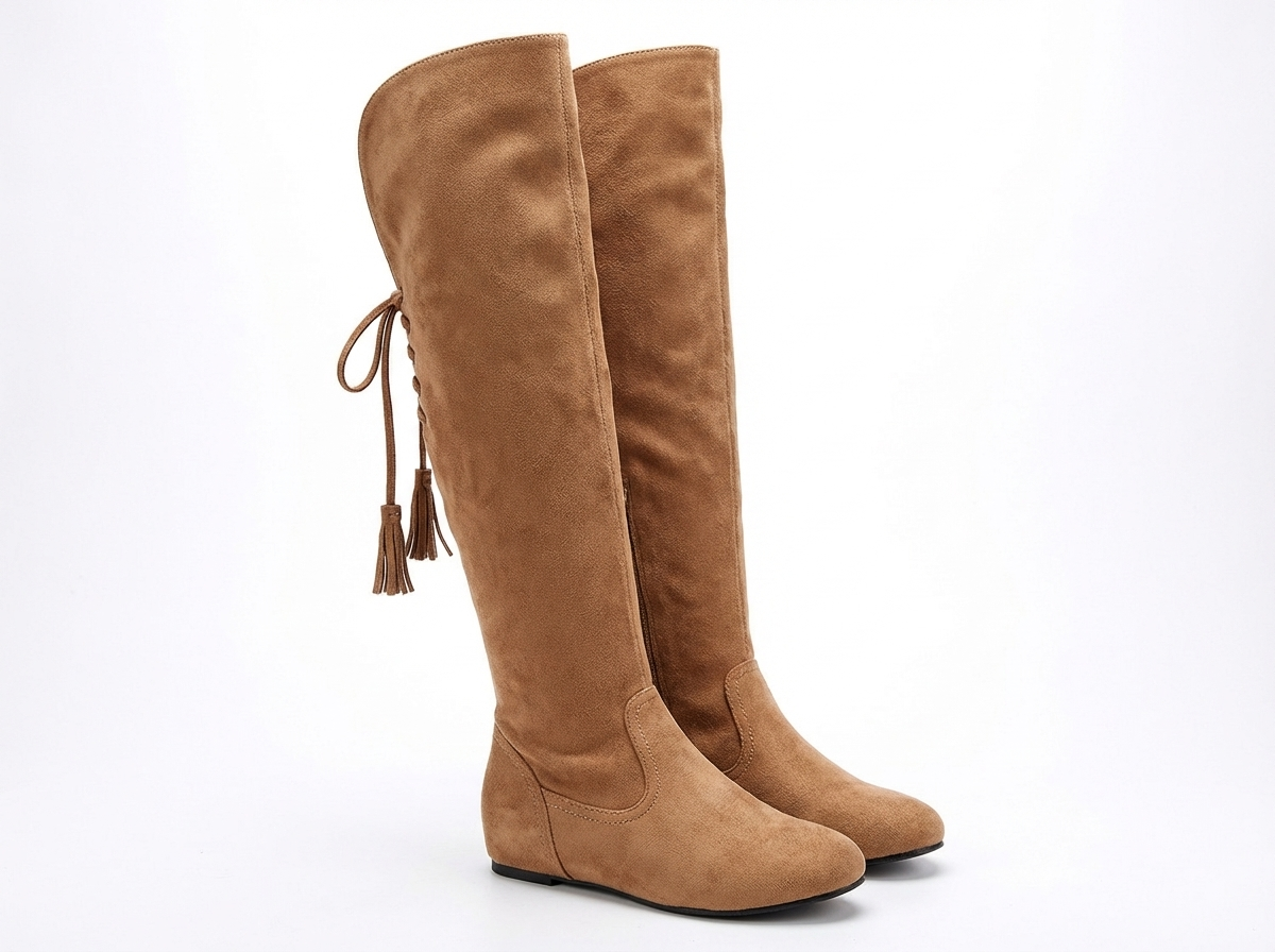 Santiag haute marron clair Daim Femme - Lacets décoratifs et texture douce