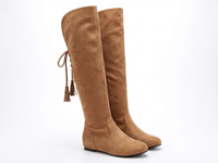 Santiag haute marron clair Daim Femme - Lacets décoratifs et texture douce 1