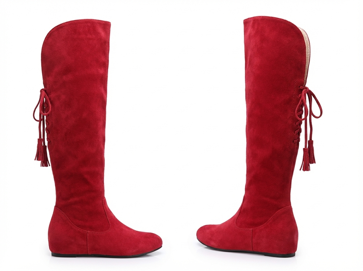 Santiag haute rouge Daim Femme - Élégantes à cordons latéraux décoratifs