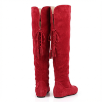 Santiag haute rouge Daim Femme - Élégantes à cordons latéraux décoratifs 2