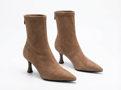 Santiag mi-haute marron clair Daim Femme - Bout pointu élégant avec talon fin - three_quarter_view