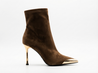 Bottine à talon Daim Synthétique Femme - Talons aiguilles dorés et bout pointu métal 2