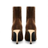 Bottine à talon Daim Synthétique Femme - Talons aiguilles dorés et bout pointu métal 3