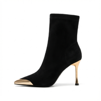 Bottine à talon noir Daim Synthétique Femme - Bout pointu doré chic et moderne 2