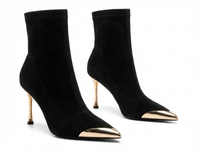 Bottine à talon noir Daim Synthétique Femme - Bout pointu doré chic et moderne 1