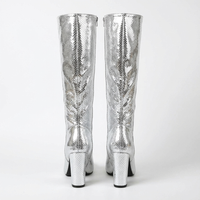 Botte basse argenté Simili Cuir Femme - Motif python argenté audacieux et moderne 4