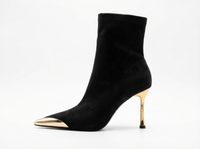 Bottine à talon noir Daim Synthétique Femme - Bout pointu doré chic et moderne 4