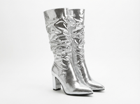 Botte basse argenté Simili Cuir Femme - Motif python argenté audacieux et moderne 1