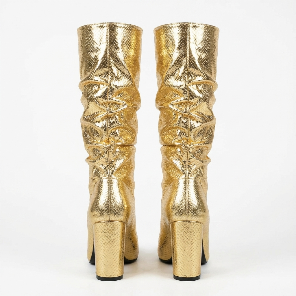 Botte haute doré Simili Cuir Femme - Santiags dorées à motif python élégant 4