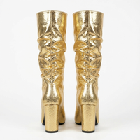 Botte haute doré Simili Cuir Femme - Santiags dorées à motif python élégant 4