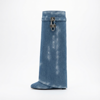 Botte haute bleu Cuir Femme - Look denim vibrant avec boucle moderne 2
