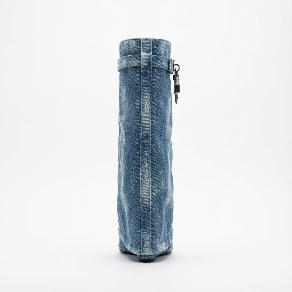 Botte haute bleu Cuir Femme - Look denim vibrant avec boucle moderne 3