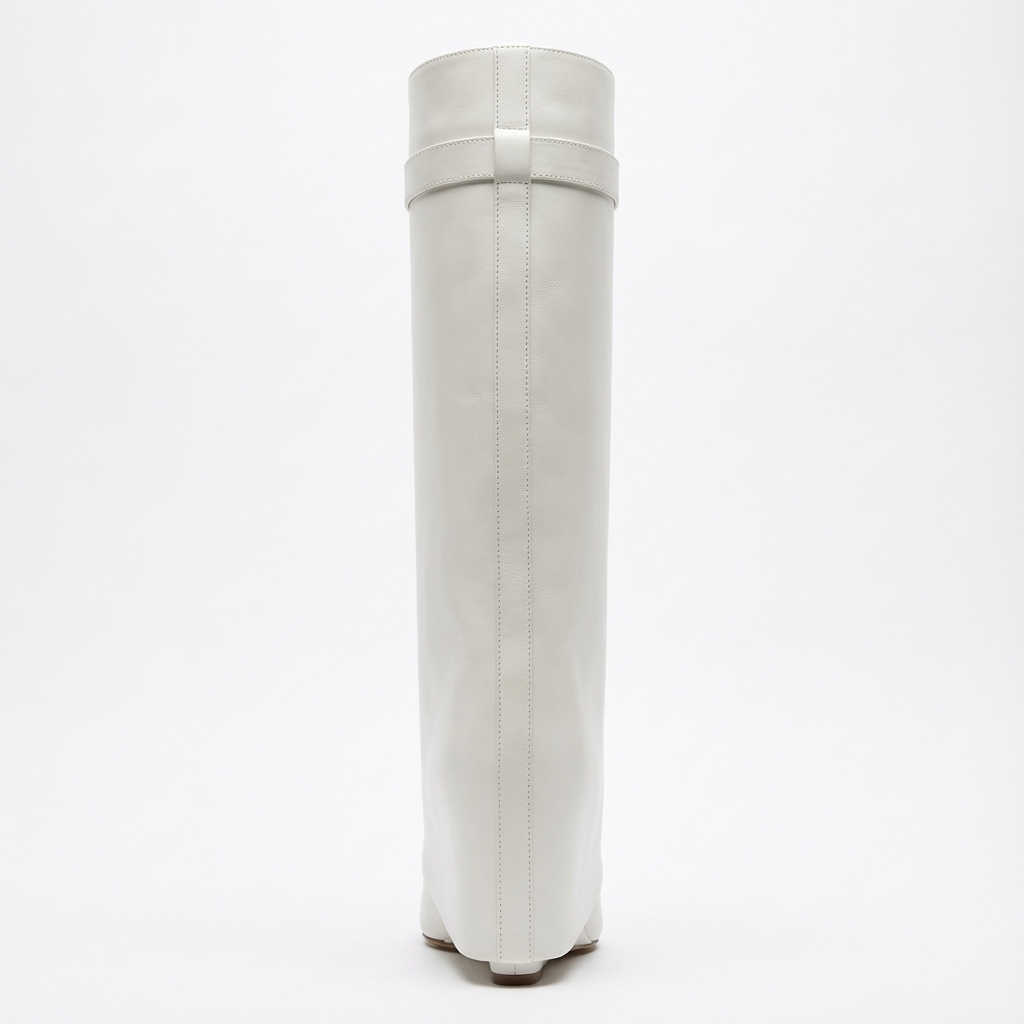 Botte haute blanc Cuir Femme - Santiags blanches à cadenas doré chic 3