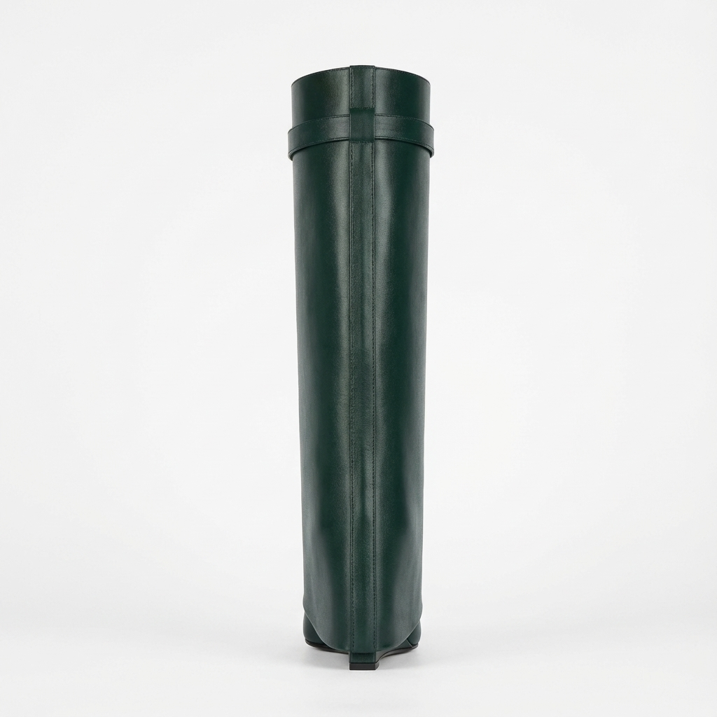 Botte haute vert Cuir Femme - Santiags vertes épurées avec boucle dorée 2