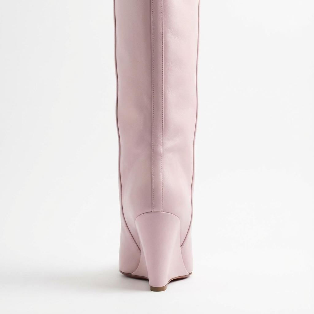 Botte haute rose Cuir Femme - Cuir rose et cadenas argenté audacieux 3