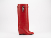 Botte haute rouge Cuir Femme - Rouge vif avec cadenas argenté 2