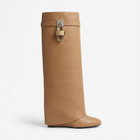 Botte haute camel Cuir Femme - Boucle métallique et cuir grainé camel 2
