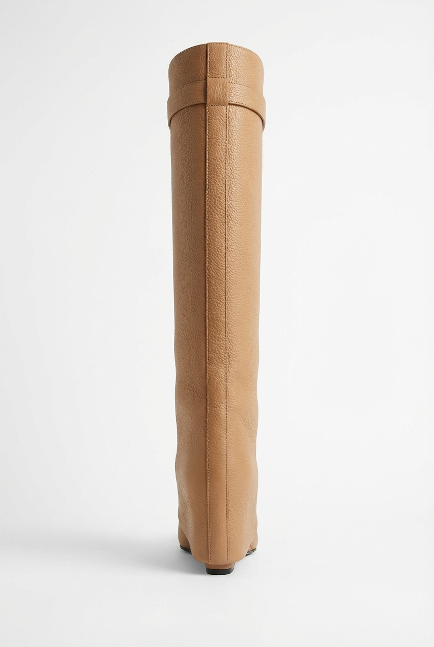 Botte haute camel Cuir Femme - Boucle métallique et cuir grainé camel 3