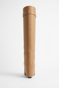 Botte haute camel Cuir Femme - Boucle métallique et cuir grainé camel 3