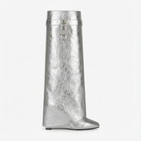 Botte haute argentée Cuir Femme - Bottes argentées au style western moderne 1