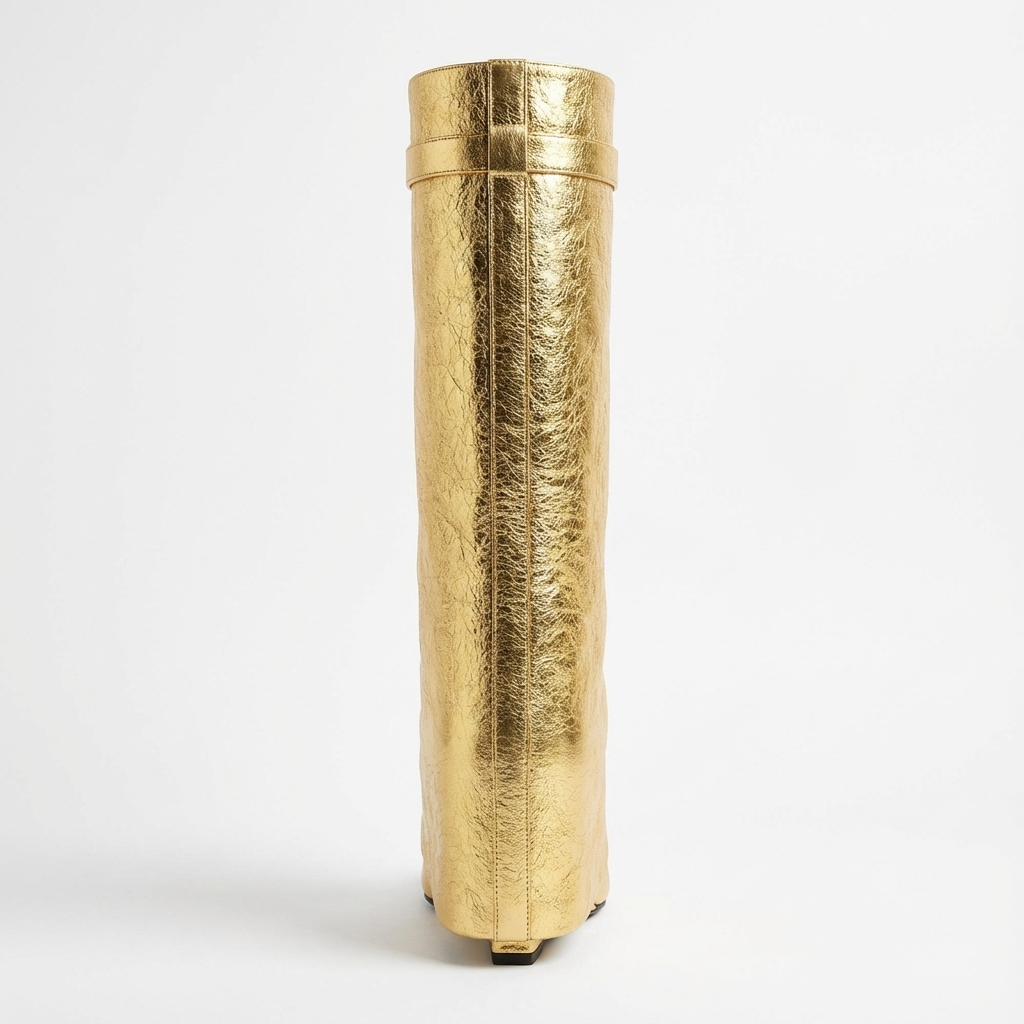 Botte haute doré Cuir Femme - Santiags dorées avec cadenas argenté 3