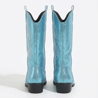 Santiag mi-haute bleu Synthétique Femme - Bleu métallique à broderies géométriques 4