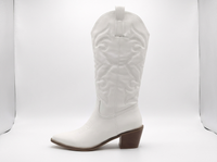 Santiag mi-haute blanc Simili Cuir Homme - Broderies western élégantes et talons carrés 2