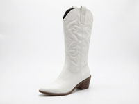 Santiag mi-haute blanc Simili Cuir Homme - Broderies western élégantes et talons carrés 1