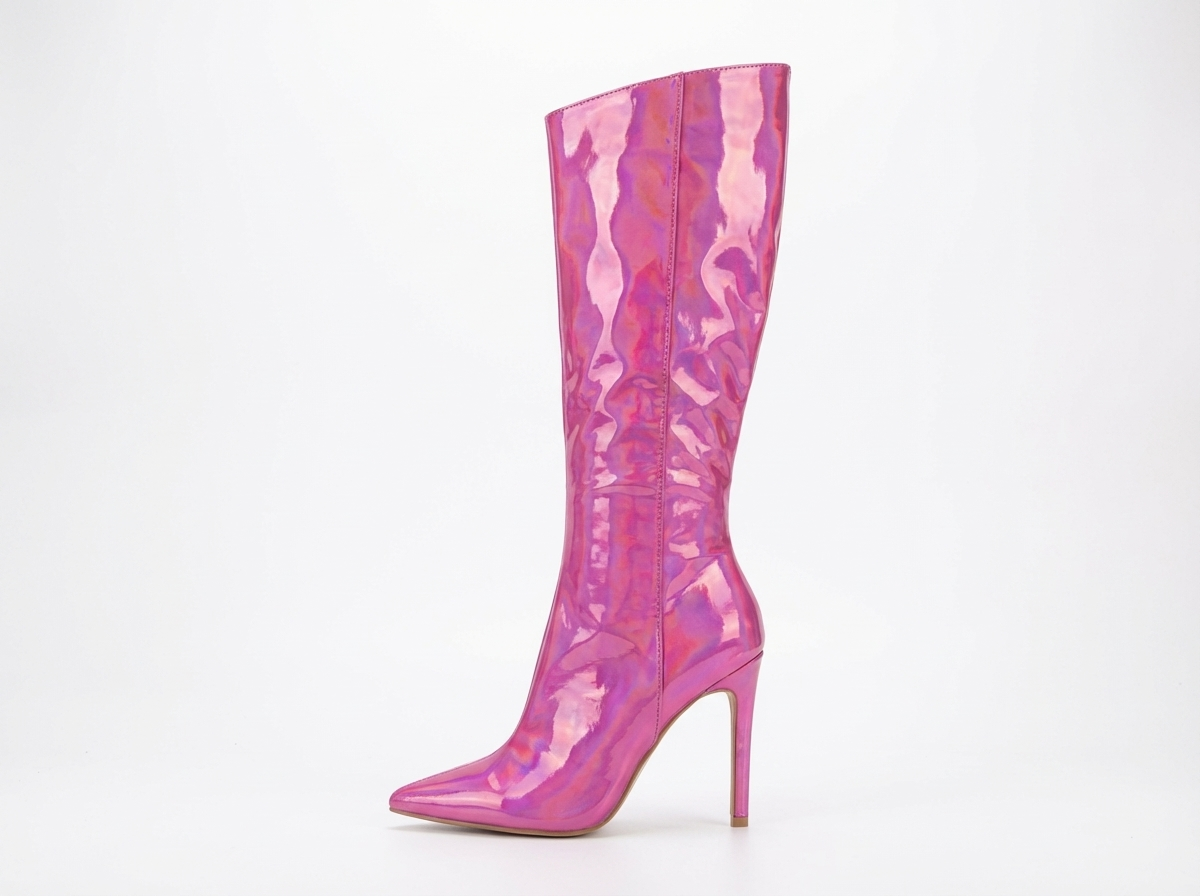 Botte haute rose Synthétique Femme - Santiags roses brillantes à talon aiguille 2