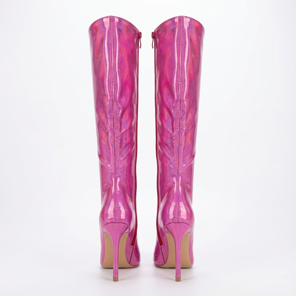 Botte haute rose Synthétique Femme - Santiags roses brillantes à talon aiguille 3