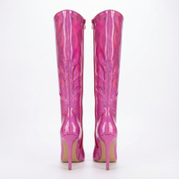 Botte haute rose Synthétique Femme - Santiags roses brillantes à talon aiguille 3