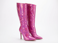 Botte haute rose Synthétique Femme - Santiags roses brillantes à talon aiguille 1