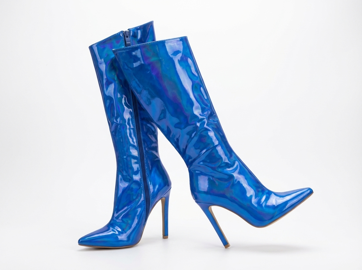 Botte haute bleu Synthétique Femme - Santiags bleues étincelantes à talon aiguille