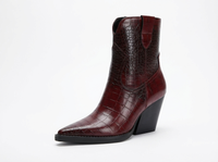 Santiag mi-haute marron foncé Synthétique Femme - Bout pointu, texture croco, talon incliné 1