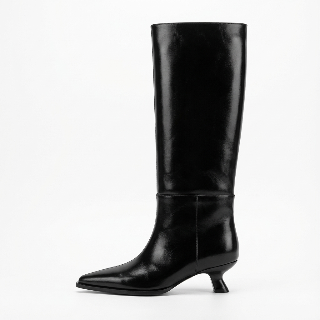 Botte haute noir Cuir Femme - Santiags élégantes au talon bas raffiné 2