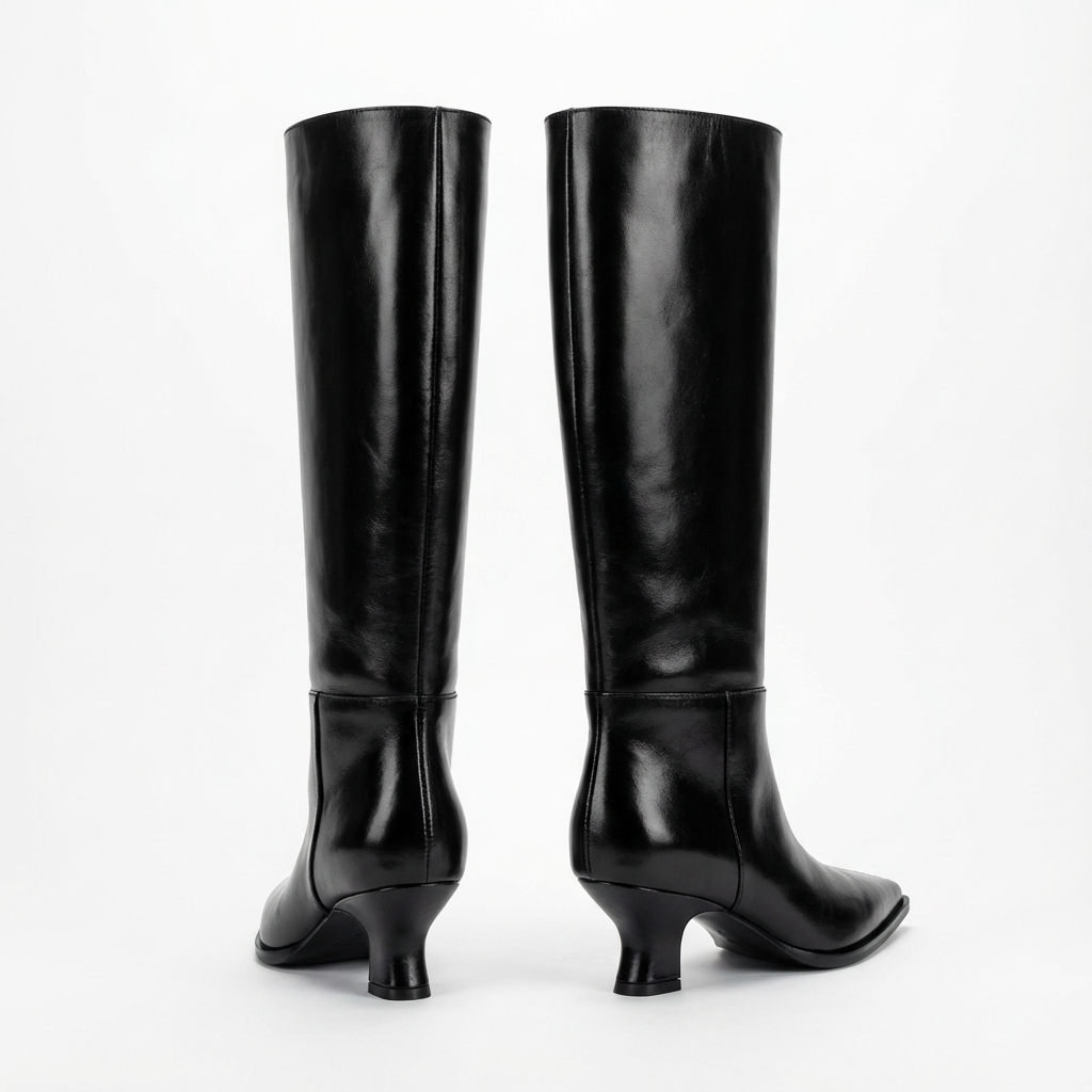 Botte haute noir Cuir Femme - Santiags élégantes au talon bas raffiné 3