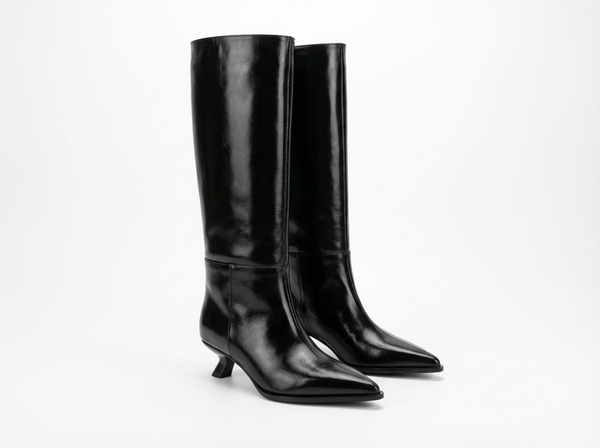 Santiag haute noir Cuir Femme - Talon étrange et appliques élégantes - three_quarter_view