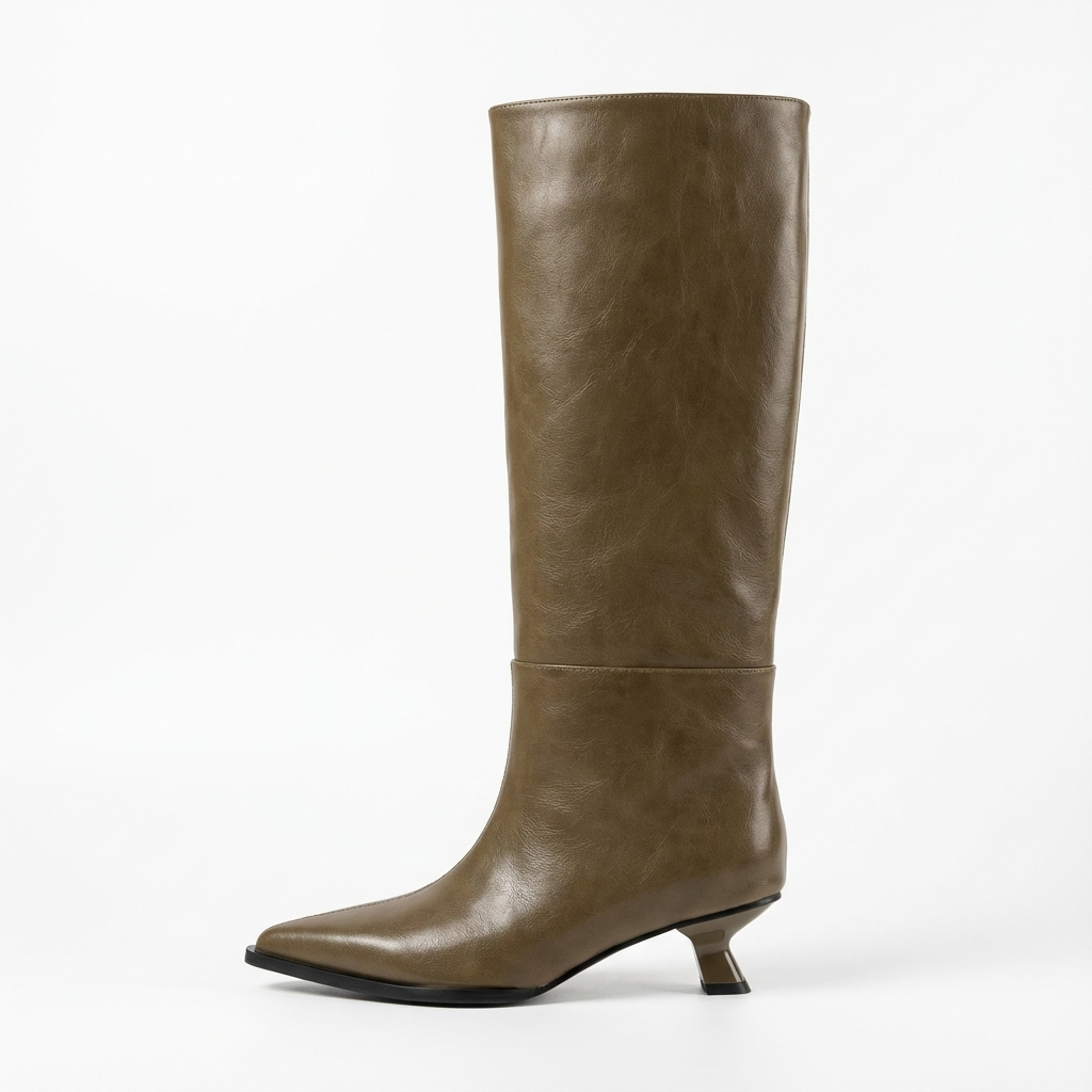 Botte haute marron foncé Cuir Femme - Santiags élégantes en cuir marron lisse 2