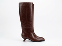 Botte haute marron foncé Cuir Femme - Bout pointu, talon évasé élégant 2