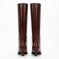 Botte haute marron foncé Cuir Femme - Bout pointu, talon évasé élégant 3