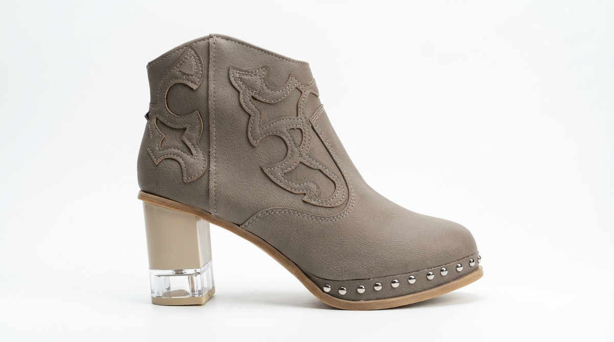 Santiag basse gris Synthétique Femme - Broderie western, clous métalliques modernes 2
