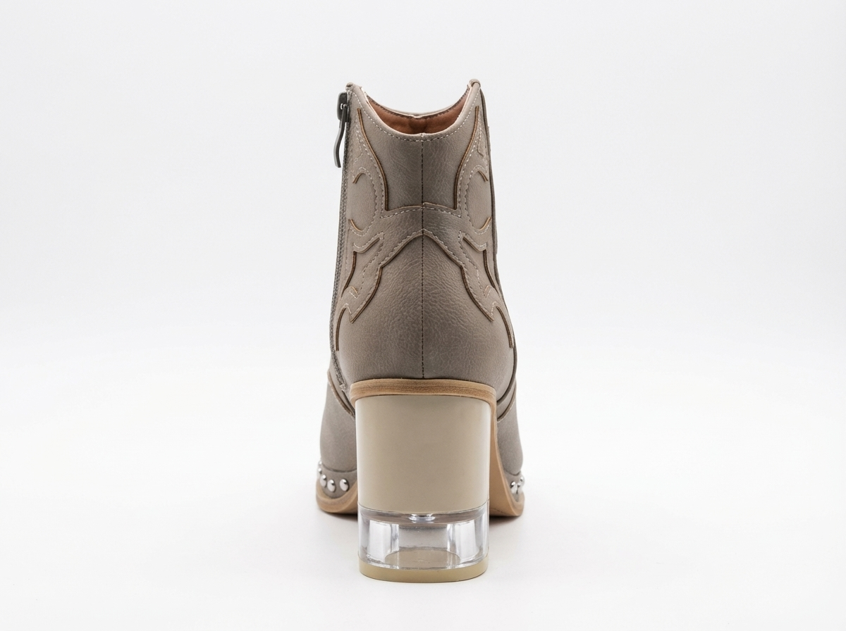 Santiag basse gris Synthétique Femme - Broderie western, clous métalliques modernes 3