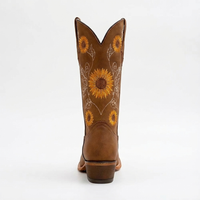 Santiag haute marron Simili Cuir Femme - Broderies florales tournesols élégantes 2